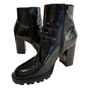 Forever 21 Black Patent Chunky Heel Ankle Boots 8 Side Zip Goth Grunge Trendy